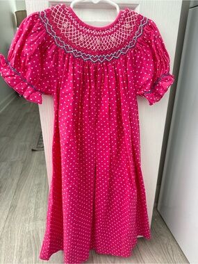 bebe Pink Polka Dot Smocked Dress